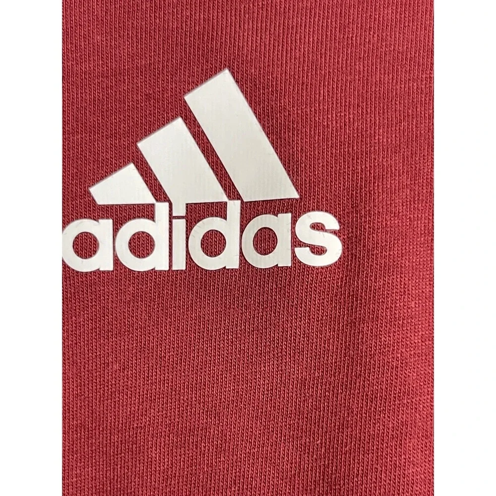 Adidas Mens Maroon 3-Stripe Short Sleeve T-Shirt Large Center Logo Sporty Casual